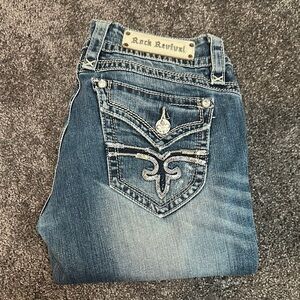 Rock Revival Blue Easy Boot Cut Jeans with Embellished Back